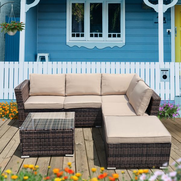 4 piece terrace rattan furniture set sofa all weather brown with tempered glass table
4 piece terrace rattan furniture set sofa all weather brown with tempered glass table