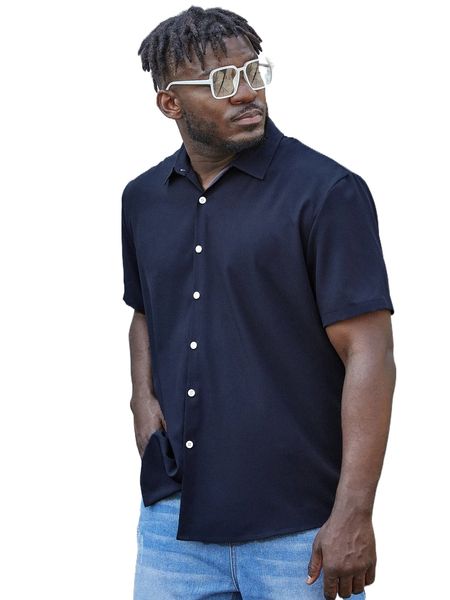 extended sizes men solid button front shirt t6d0#, White;black
extended sizes men solid button front shirt t6d0#, White;black