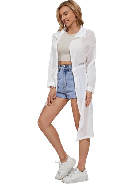 drop shoulder drawstring waist coat u1va#, Black