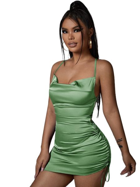 draped drawstring side lace up backless satin bodycon dress j3v2#, Black;gray
draped drawstring side lace up backless satin bodycon dress j3v2#, Black;gray