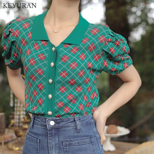 women green argyle short sleeve sweater cardigan summer 2022 new casual plaid single-breasted knitted thin t-shirt tees, White;black
women green argyle short sleeve sweater cardigan summer 2022 new casual plaid single-breasted knitted thin t-shirt tees, White;black