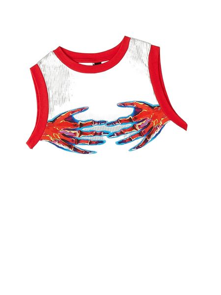 skeleton hand print contrast binding tank f6sh#, White