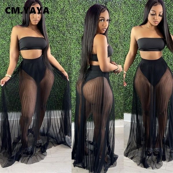 cm.yaya women mesh see though two piece set beach strapless and pleated maxi skirts matching summer outfits 220318, White
cm.yaya women mesh see though two piece set beach strapless and pleated maxi skirts matching summer outfits 220318, White