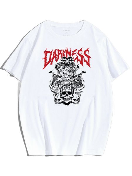 men skull and letter graphic tee 19fo#, White;black
