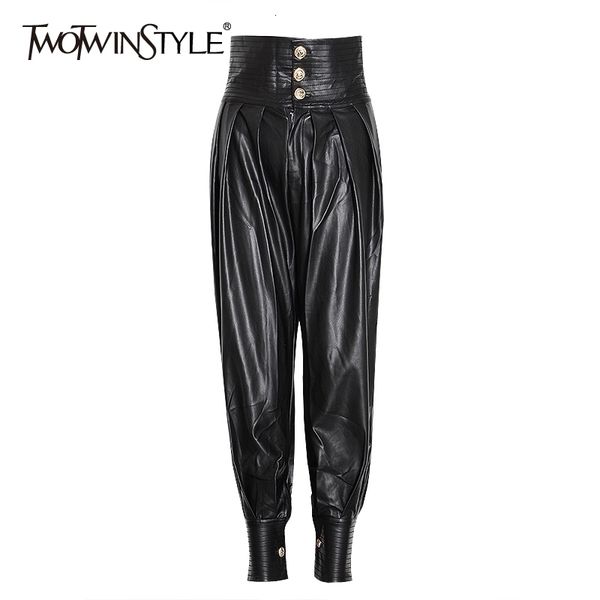 twotwinstyle pu leather ruched womens full length pant high waist tunic lace up casual trousers female fashion clothes new y200114, Black;white
twotwinstyle pu leather ruched womens full length pant high waist tunic lace up casual trousers female fashion clothes new y200114, Black;white