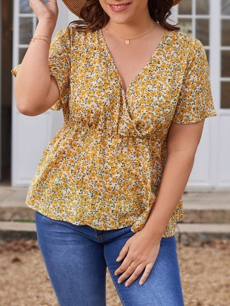 plus ditsy floral print peplum blouse t3mh#, Black 
plus ditsy floral print peplum blouse t3mh#, Black