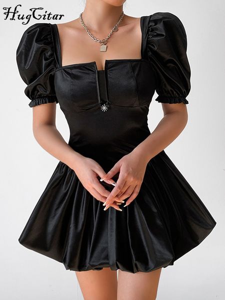 short puff sleeves square neck solid pleated skirt mini dress 2022 fall bodycon evening party elegant vestido y2k, Black;gray
short puff sleeves square neck solid pleated skirt mini dress 2022 fall bodycon evening party elegant vestido y2k, Black;gray