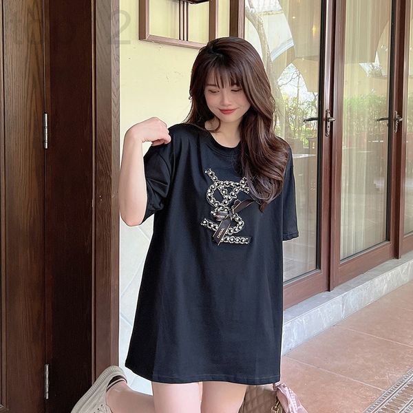 women's t-shirt designer 2022 net red heavy industry bow with diamond short sleeve t-shirt women's early spring european round nec, White
women's t-shirt designer 2022 net red heavy industry bow with diamond short sleeve t-shirt women's early spring european round nec, White