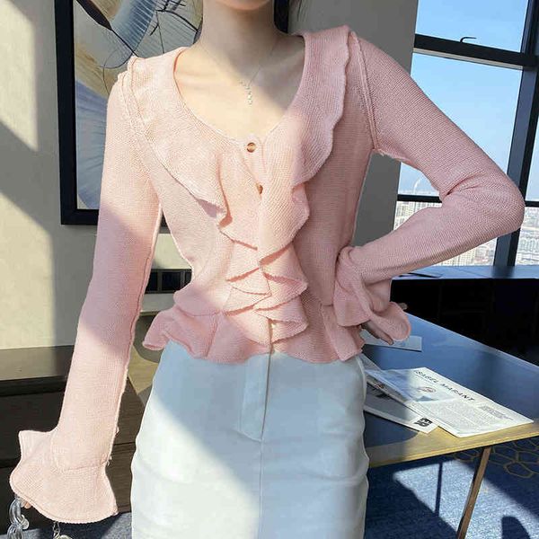 women's sweaters autumn and winter pink ruffle knit flare sleeve waist slim fit cardigan coat 9o7q, White;black
women's sweaters autumn and winter pink ruffle knit flare sleeve waist slim fit cardigan coat 9o7q, White;black