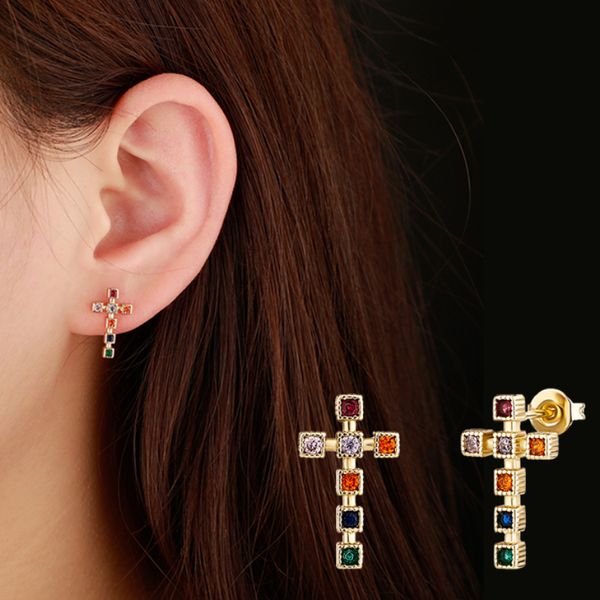 new colorful zircon cross stud earrings silver gold color prong bling red green cz earring studs delicate fashion women girls fine party jew, Golden;silver 
new colorful zircon cross stud earrings silver gold color prong bling red green cz earring studs delicate fashion women girls fine party jew, Golden;silver