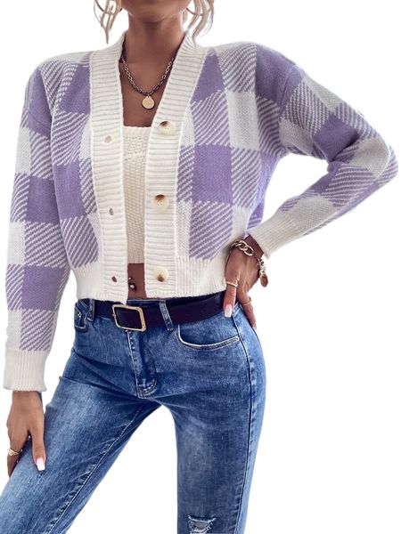 buffalo plaid pattern drop shoulder cardigan x4zp#, White;black