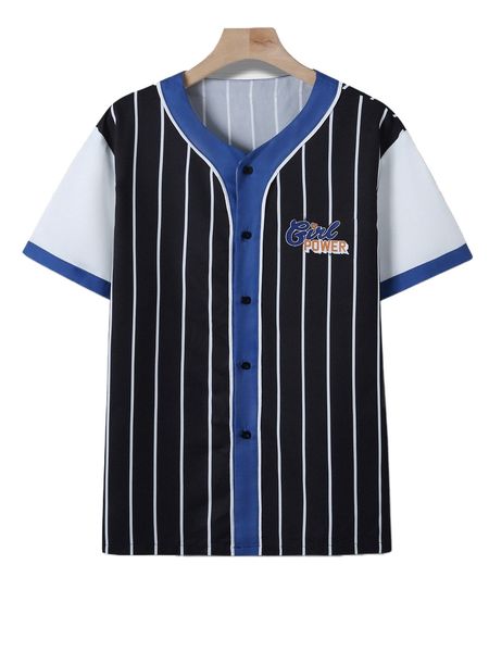 men striped & letter graphic shirt 437e#, White;black