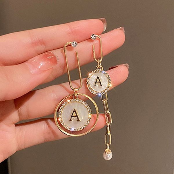 asymmetric letter circle pearl dangle earrings for women temperament advanced sense niche design korean fashion jewelry gifts, Silver
