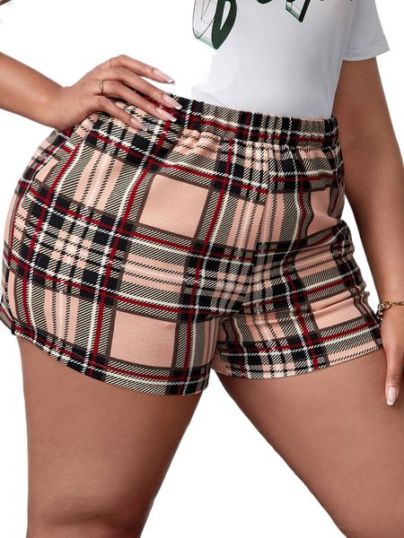 sxy plus plaid elastic waist shorts e3pf#, Black
sxy plus plaid elastic waist shorts e3pf#, Black