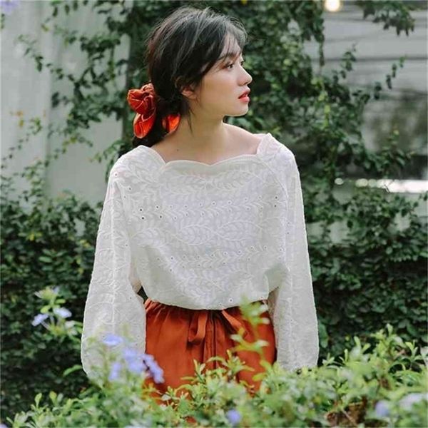 leaf embroidery lace hollow white blouse summer fall wave off shoulder 3/4 sleeve cotton shirt 210602
leaf embroidery lace hollow white blouse summer fall wave off shoulder 3/4 sleeve cotton shirt 210602