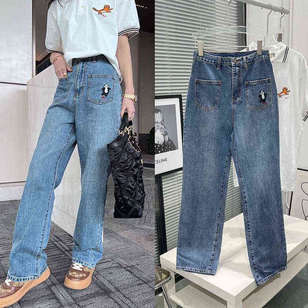 spring and summer super panda embroidery denim pants high waist light washed blue wide legs
spring and summer super panda embroidery denim pants high waist light washed blue wide legs