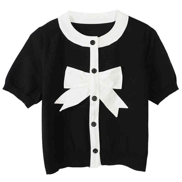 women's sweaters slim cardigan bow tie patch fabric splicing short sleeve round neck thin lady style summer women's wear hfwk, White;black
women's sweaters slim cardigan bow tie patch fabric splicing short sleeve round neck thin lady style summer women's wear hfwk, White;black