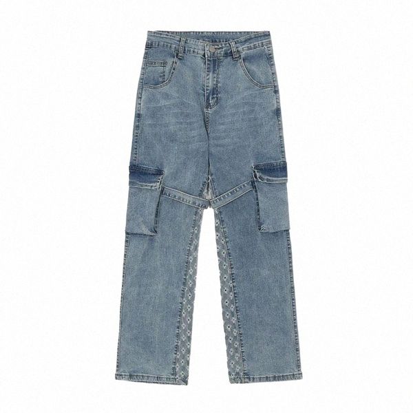 men hi street cargo jeans trousers with ribbons multi pockets streetwear denim pants for male straight men's g5bj#, Blue
men hi street cargo jeans trousers with ribbons multi pockets streetwear denim pants for male straight men's g5bj#, Blue
