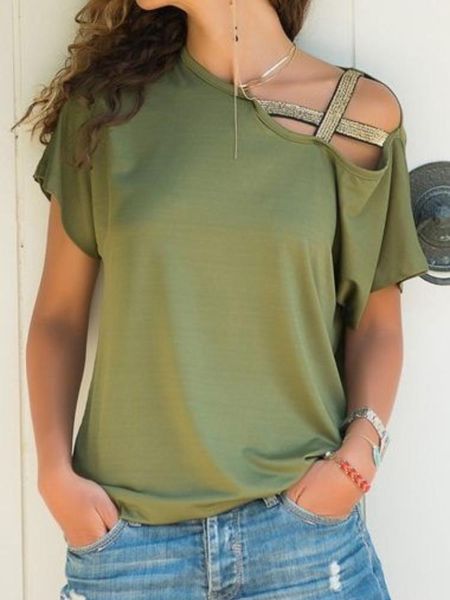 women's t-shirt summer slanted shoulder cross irregular sleeves t-shirts trends home office tshi, White
women's t-shirt summer slanted shoulder cross irregular sleeves t-shirts trends home office tshi, White