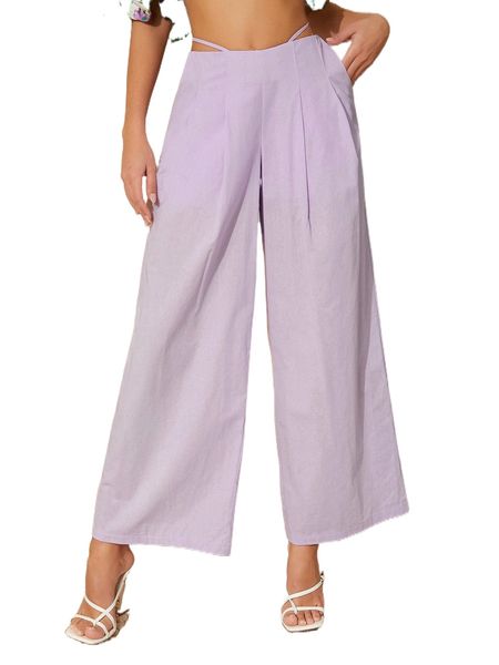 tie back wide leg pants w7np#, Black;white
