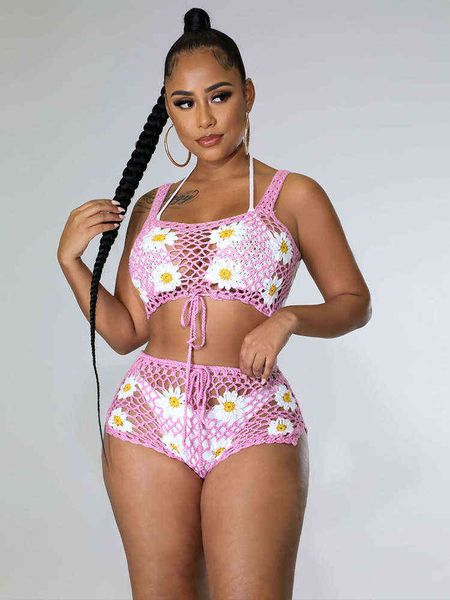 floral hand crochet matching sets women's knitted suits spaghetti strap tank and drawstring waist beach short beachwear, White
floral hand crochet matching sets women's knitted suits spaghetti strap tank and drawstring waist beach short beachwear, White