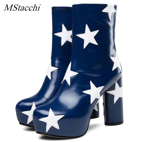 mstacchi new women platform ankle boots fashion round high heels boots genuine leather ladies boots big size42 201031, Black