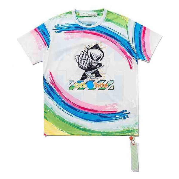 off 2022 white summer tide color vortex cartoon arrow middle finger sickle death loose men's short sleeve t-shirt, White;black
off 2022 white summer tide color vortex cartoon arrow middle finger sickle death loose men's short sleeve t-shirt, White;black