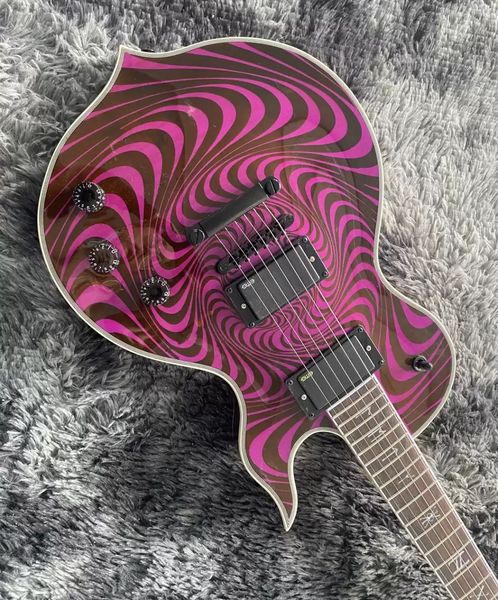 purple electric guitar a veneer emg pickup inlays words black hardware