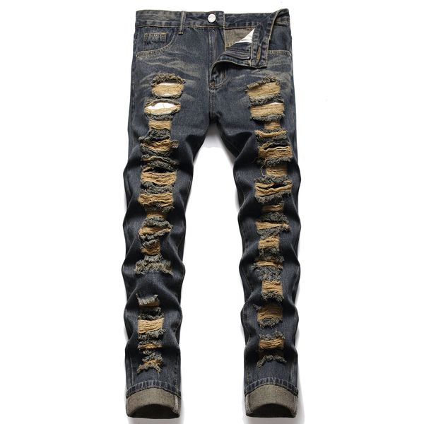 men ripped jeans vintage holes distressed blue denim beggar pants straight trousers
men ripped jeans vintage holes distressed blue denim beggar pants straight trousers