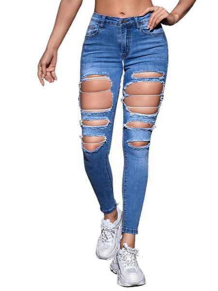 ripped raw cut skinny jeans b8jy#, Blue