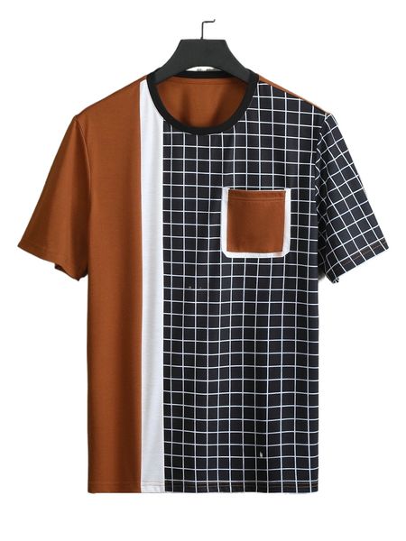 men color-block plaid print tee p77s#, White;black 
men color-block plaid print tee p77s#, White;black