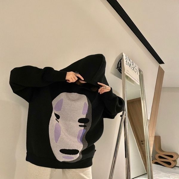 women's sweaters ss early spring chihiro hooded loose faceless men's wool for men and women, White;black
women's sweaters ss early spring chihiro hooded loose faceless men's wool for men and women, White;black