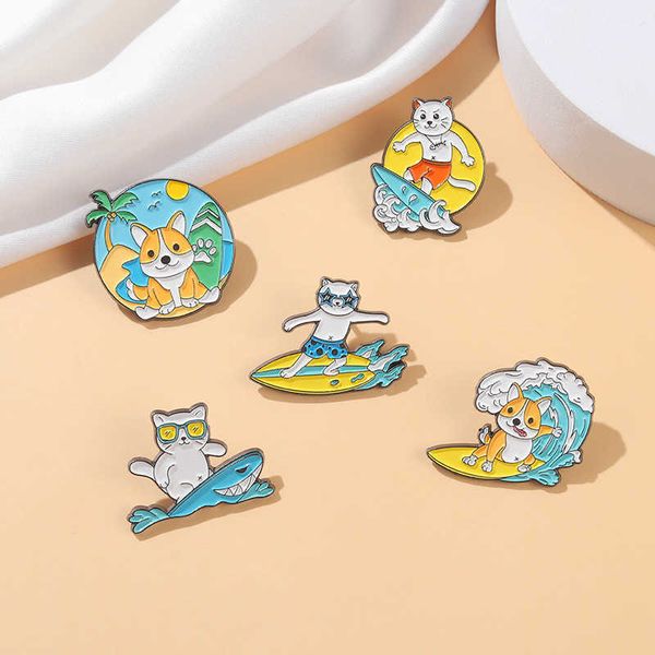 surf brooch animal metal badge pin brooch accessories, Gray