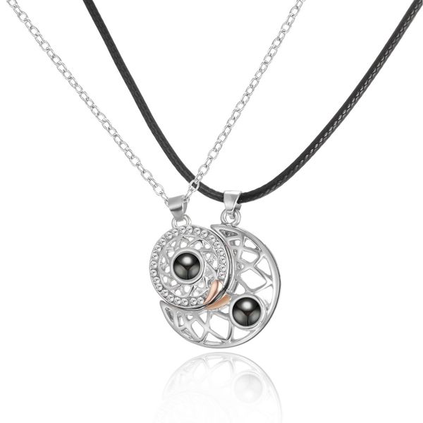 couple pendant necklaces 2pcs/set sun moon shape puzzle magnetic attracting necklace heart stitching projection 100 languages i love you set, Silver
couple pendant necklaces 2pcs/set sun moon shape puzzle magnetic attracting necklace heart stitching projection 100 languages i love you set, Silver