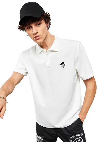 men cartoon face embroidery polo shirt h3zc#, White;black
men cartoon face embroidery polo shirt h3zc#, White;black