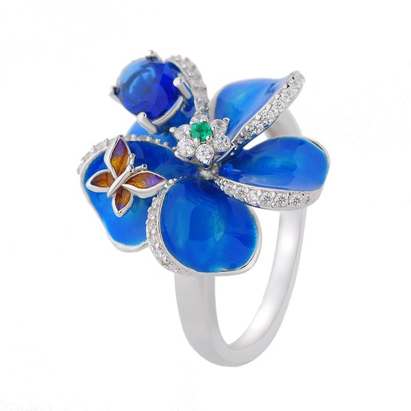 925 sterling silver female luxury wedding ring excellent elegant blue enamel flower big for woman fashion jewelry s 220708, Slivery;golden 
925 sterling silver female luxury wedding ring excellent elegant blue enamel flower big for woman fashion jewelry s 220708, Slivery;golden