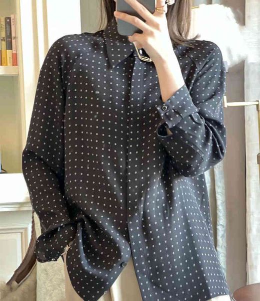 women's polos the same spring and summer wave point lapel long sleeve shirt temperament mulberry silk women's blouse on g's c, White
women's polos the same spring and summer wave point lapel long sleeve shirt temperament mulberry silk women's blouse on g's c, White
