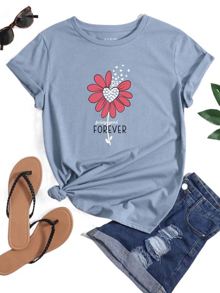 floral & letter graphic tee c9om#, White 
floral & letter graphic tee c9om#, White