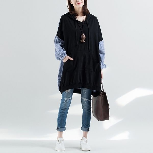 johnature spring plus stripe splicing hooded collar hoodies casual korean women clothes new pullover long sweatershirts y200608, Black
johnature spring plus stripe splicing hooded collar hoodies casual korean women clothes new pullover long sweatershirts y200608, Black