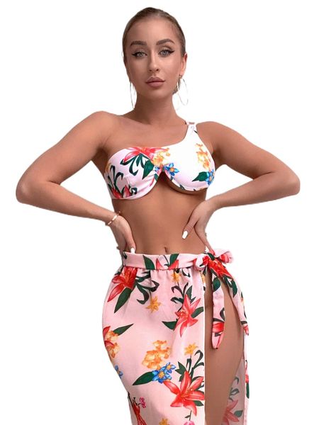 3pack floral print one shoulder underwire bikini swimsuit & beach skirt r4nn#, White;black
3pack floral print one shoulder underwire bikini swimsuit & beach skirt r4nn#, White;black