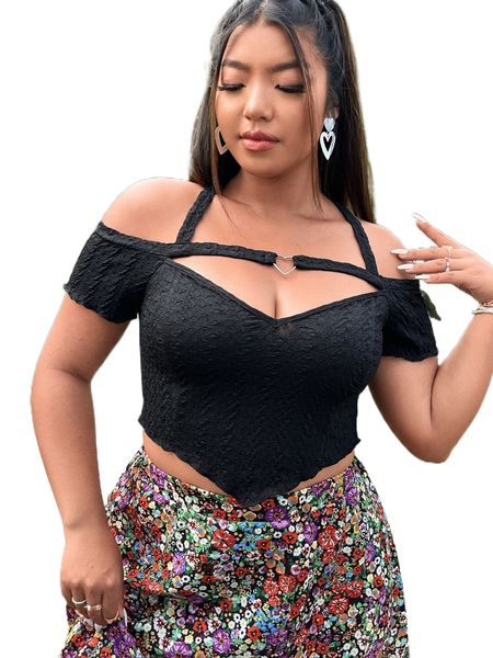 plus ring linked cut out hanky hem f9im#, Black