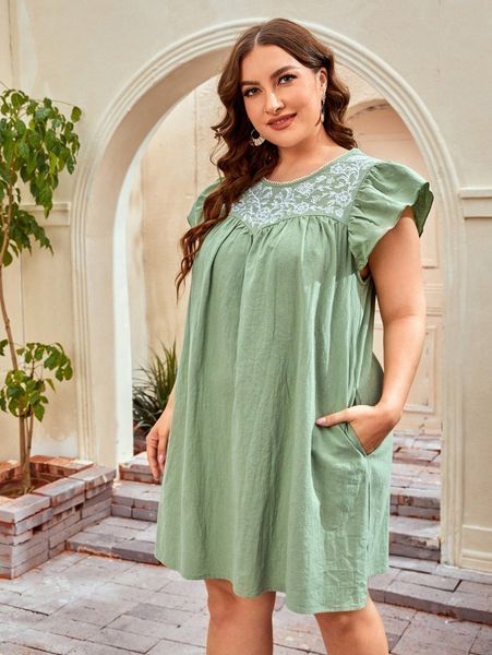 plus floral embroidery butterfly sleeve dress f3wa#, Black
plus floral embroidery butterfly sleeve dress f3wa#, Black