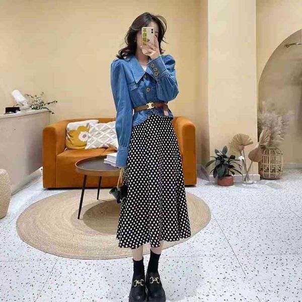 two piece dress 2022 summer women's dress royal sister style small fragrance denim shirt wave dot skirt western two-piece set vzlp, White
two piece dress 2022 summer women's dress royal sister style small fragrance denim shirt wave dot skirt western two-piece set vzlp, White