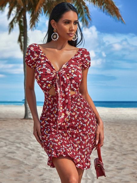 sxy allover floral print cut out shirred detail tie front bodycon dress b8ka#, Black;gray
sxy allover floral print cut out shirred detail tie front bodycon dress b8ka#, Black;gray