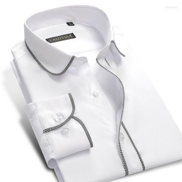 men's dress shirts long sleeve slim-fit black/white plaid edge shirt cotton comfort soft solid color formal eldd22, White;black
men's dress shirts long sleeve slim-fit black/white plaid edge shirt cotton comfort soft solid color formal eldd22, White;black
