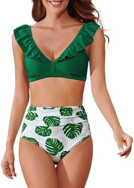 women's bikini set high waisted 2 piece swimsuit ruffle ruched bathing suit 49e3#, White;black
women's bikini set high waisted 2 piece swimsuit ruffle ruched bathing suit 49e3#, White;black