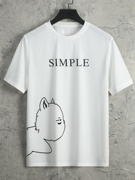 men cartoon & letter graphic tee u9bi#, White;black 
men cartoon & letter graphic tee u9bi#, White;black