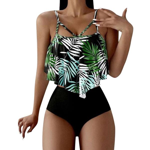 women's swimwear print waisted set swimsuit leaf high beachwear bra tankini women's filled swimwears, White;black
women's swimwear print waisted set swimsuit leaf high beachwear bra tankini women's filled swimwears, White;black