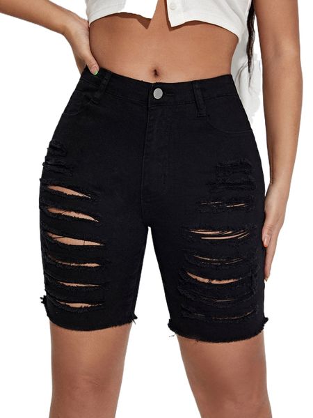 ripped raw hem denim shorts c7vn#, White;black
ripped raw hem denim shorts c7vn#, White;black