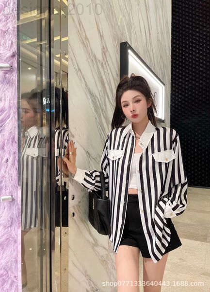women's polos designer chaopai 22 early spring new striped shirt fashion show comfortable fabric button super sa lapel he8w, White
women's polos designer chaopai 22 early spring new striped shirt fashion show comfortable fabric button super sa lapel he8w, White